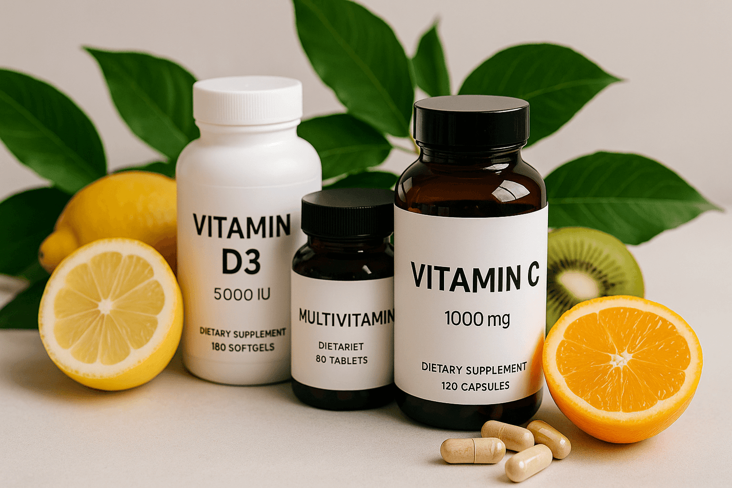 Wellness & Supplements featuring Vitamin D3, Multivitamin, and Vitamin C as best dietary supplements.